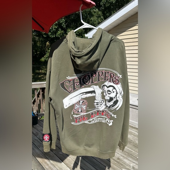 Vintage Ed Hardy Olive Zip-Up Hoodie with Skull Design - Picture 2 of 3